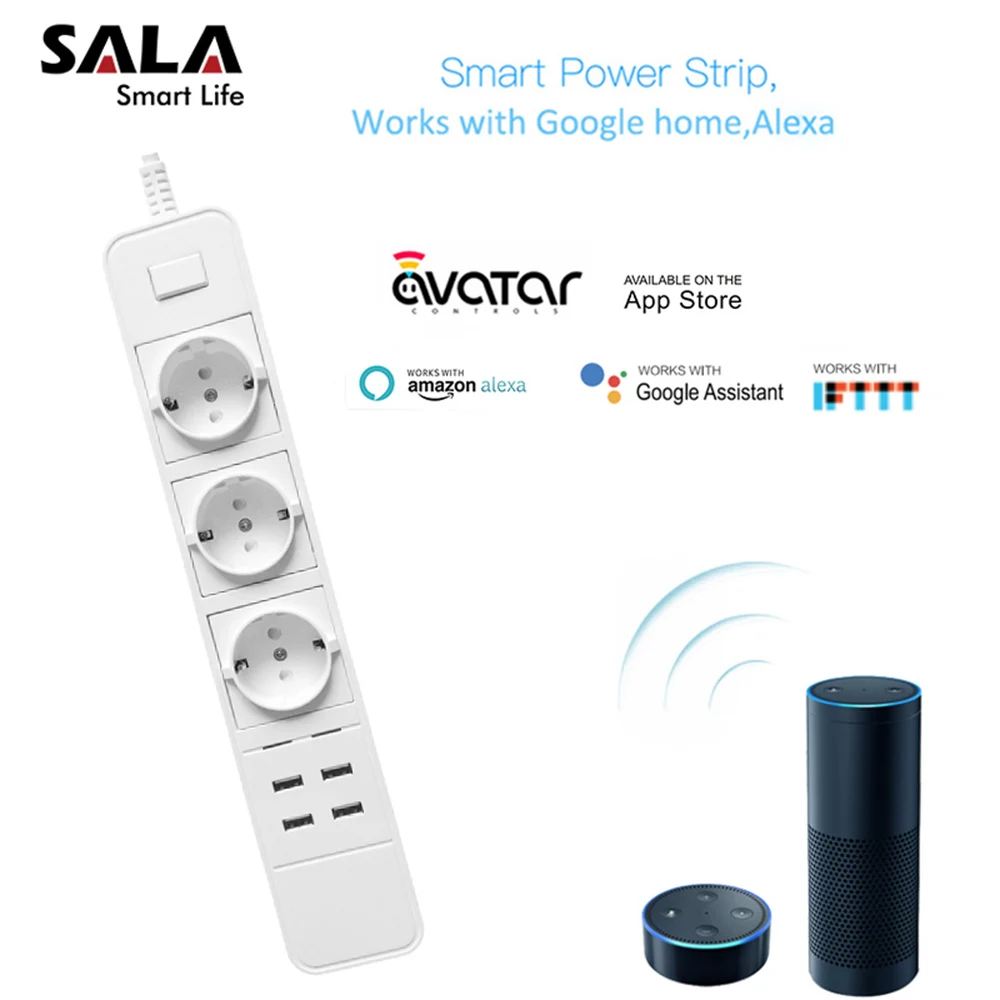 Smart Home Power Strip Socket Wifi Remote Wireless Controller 3 EU Port Plug 4 USB Ports with Alexa/Google Remote Control Switch Smart Home Power Strip Socket Wifi Remote Wireless Controller 3 EU Port Plug 4 USB Ports with Alexa/Google Remote Control Switch