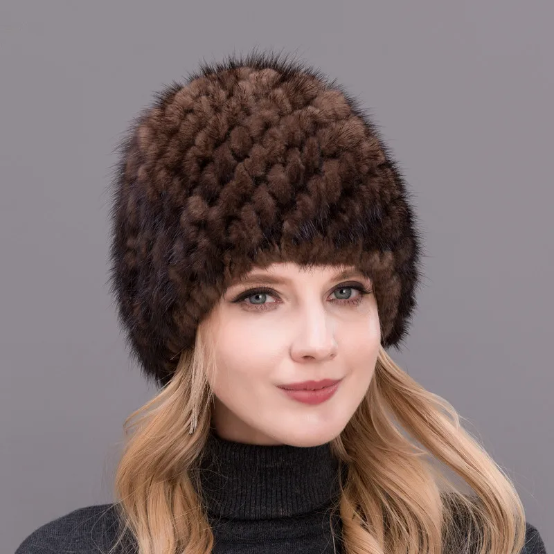 

2017 Hot Sale Style Real Mink Fur Hat For Each Age Group Noble Women's Winter Knitted Mink Fur Pineapple Shape Fur Cap Hat