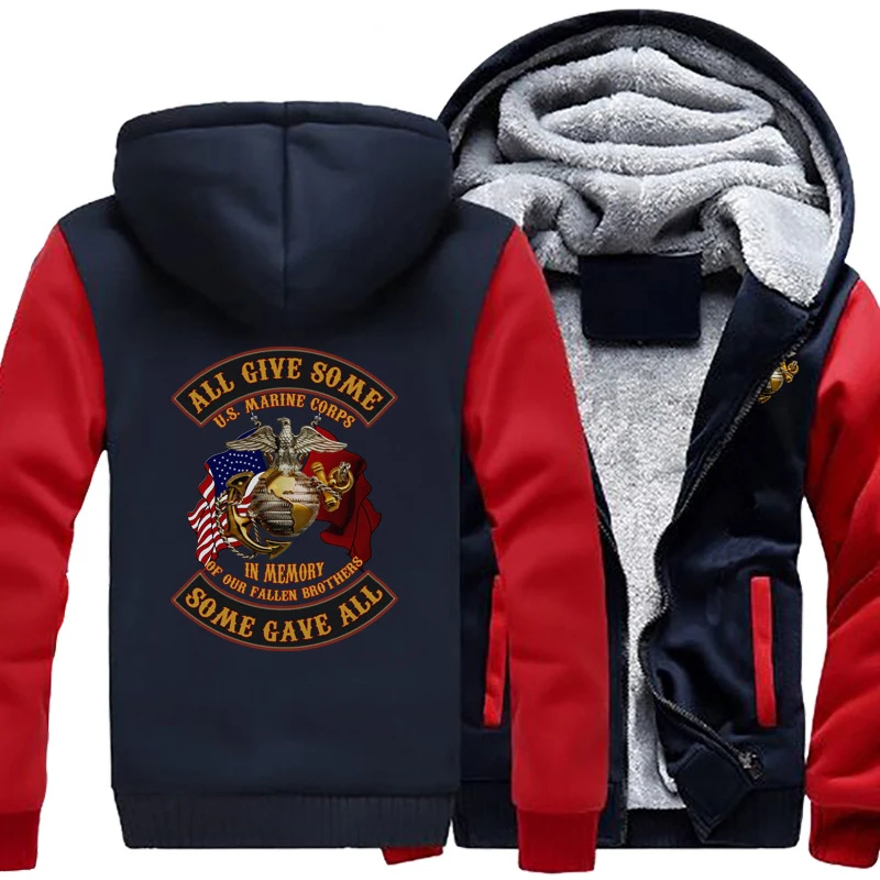 Личность США морской корпус Пальто Повседневная мода с капюшоном на молнии толстовки осень зима мужские куртки