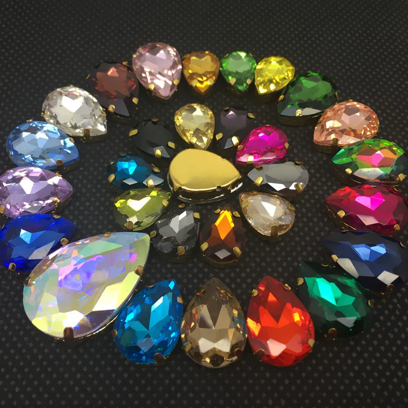 

Teardrop Colorful Glass Sew On Rhinestones With Gold Claw Drop Crystal Sew On Claw Rhinestone Glitter Stones For Garment