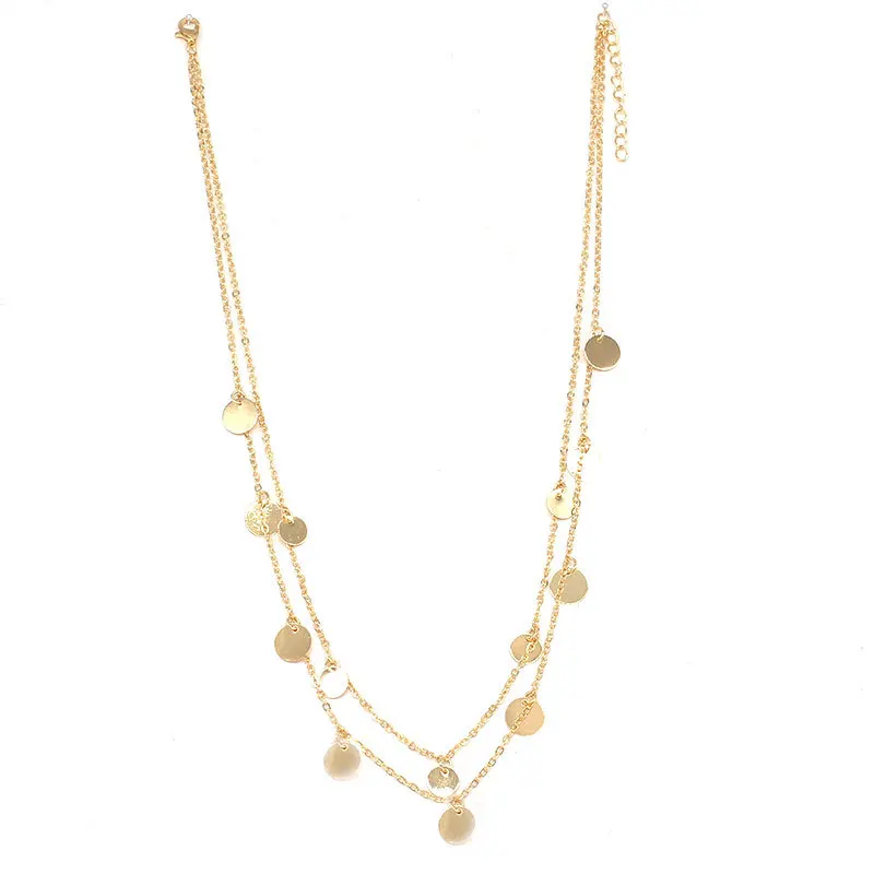 

Fashion Double Layer Coin Choker Necklace Bohemia Round Sequins Necklace Pendant On Neck Accessories Jewelry