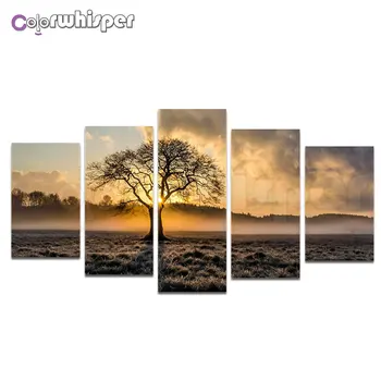 

Diamond Painting 5D Full Square/Round Sunrise Tree Scenery African Steppe Pentaptych Daimond Crystal Cross Stitch Mosaic 877DP