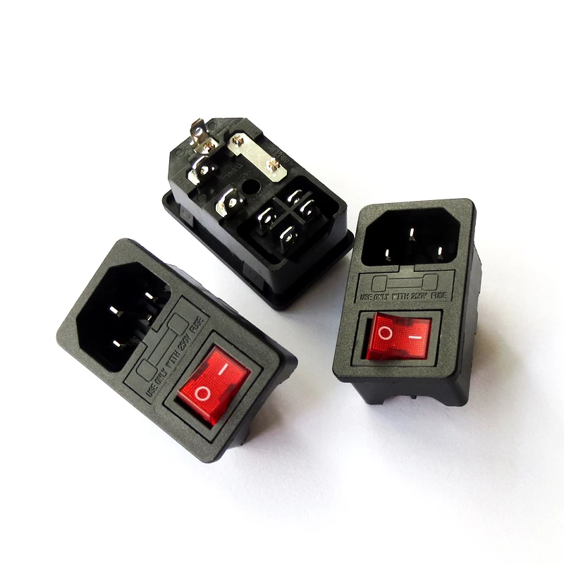 

10PCS Red Light Power Rocker Switch Fused IEC 320 C14 Inlet Power Socket Fuse Switch Connector Plug 10A 250V B2