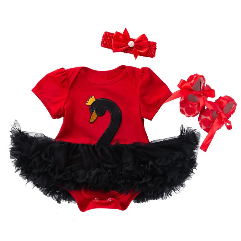 Комплект одежды для новорожденных девочек из 3 предметов одежда с короткими рукавами и изображением лебедя для маленьких девочек 4 цвета, roupa infantil, платье-пачка головной убор, обувь - Цвет: HS3025