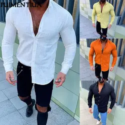 Pui Мужская мода tiua Мужская Повседневная рубашка с длинными рукавами однотонная тонкая мужская деловая рубашка брендовая мужская одежда