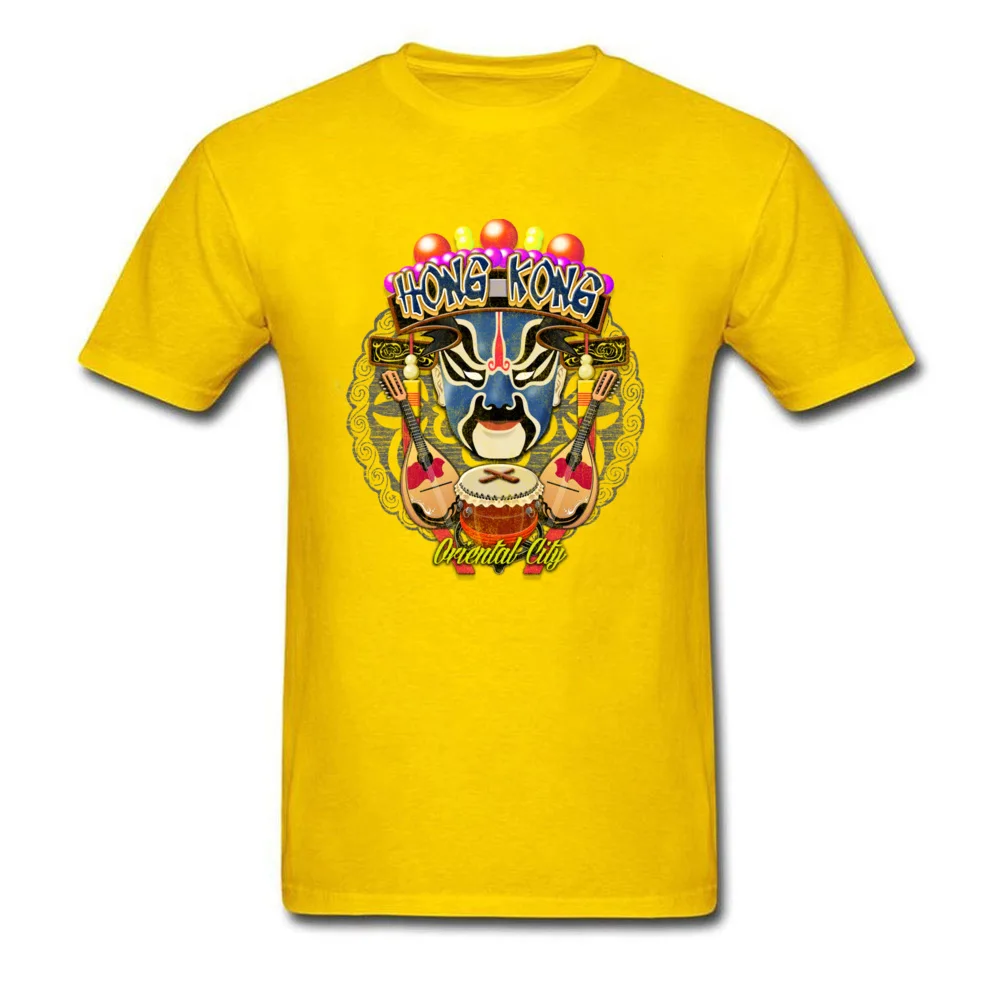 Hong Kong Mask Design T-Shirt for Male 100% Cotton Fabric Summer Fall Tops & Tees Tee Shirt Short Sleeve Creative Round Collar Hong Kong Mask yellow