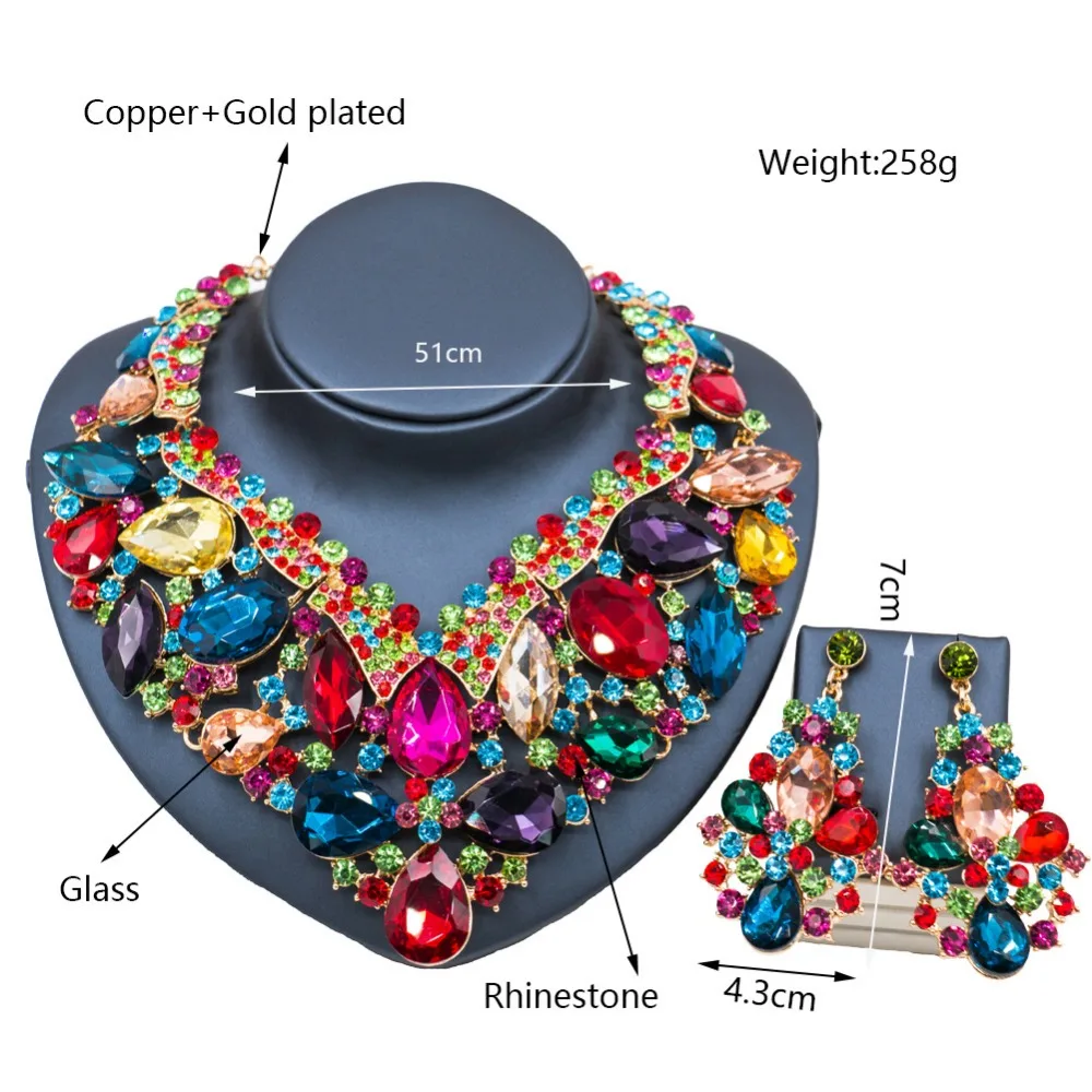 

2017 New Full Crystal Necklace and Earrings Sets for Women Party Wedding Jewelry Sets Gold Bridal Jewelry Sets LF-G056