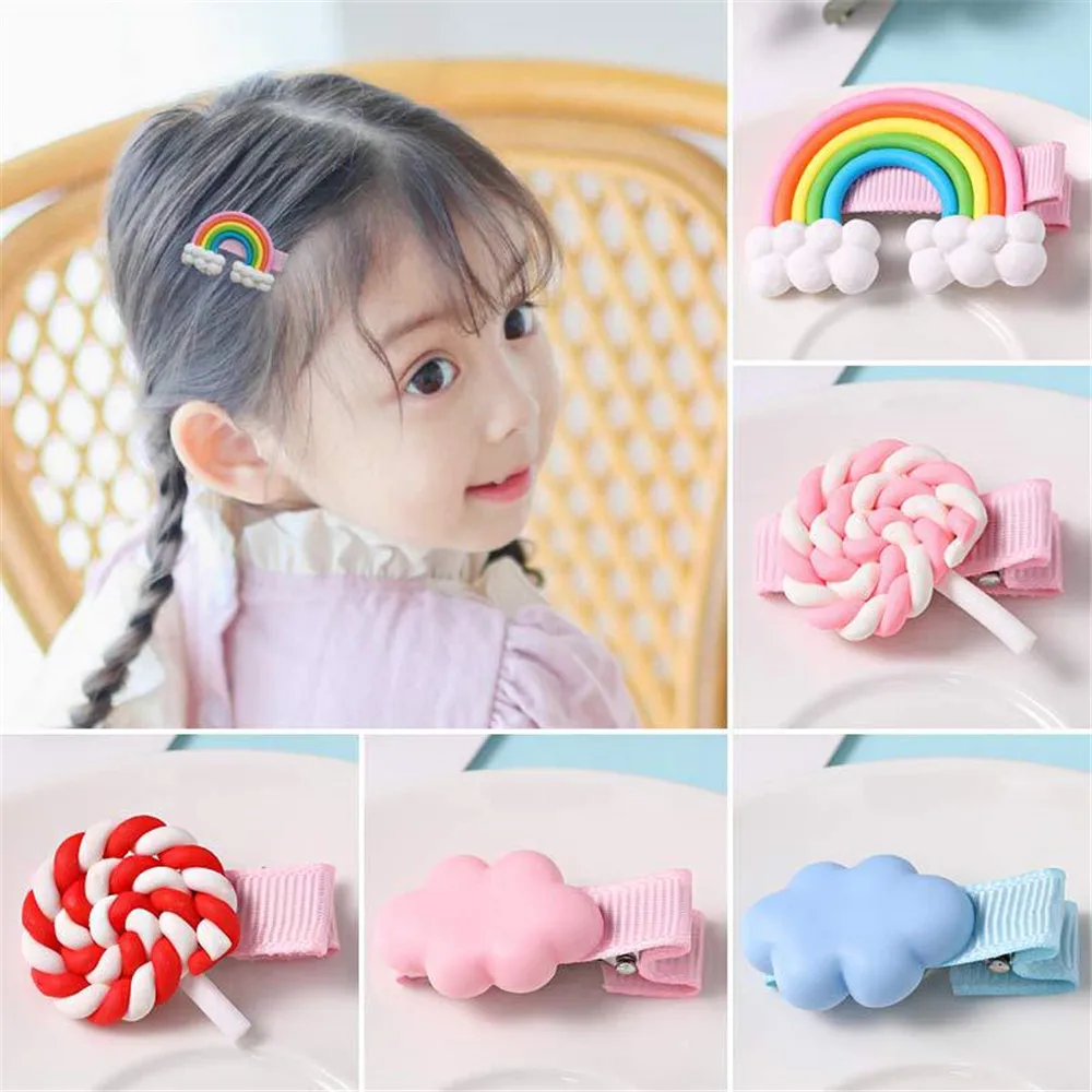 

New Girls Cute Colorful Resin Cloud Lollipop Rainbow Hairpins Children Sweet Hair Clips Barrettes Headband Kids Hair Accessories