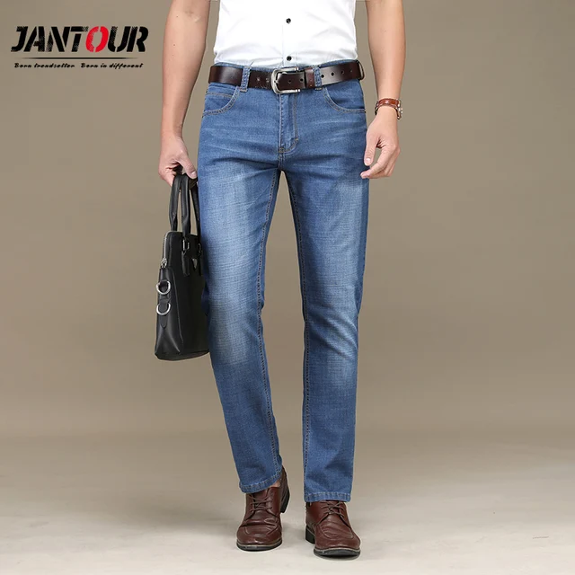 Summer New Men Jeans Business Casual Thin Slim Fit Blue Black Summer New Men Jeans Business Casual Thin Slim Fit Blue Black Stretch Work Denim Pants