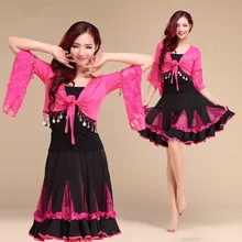 Танцевальный костюм Одежда для танцев на весну и лето, кружевной топ и юбка, 3 предмета, наружный топ+ внутренний топ+ юбка, VL-GC003