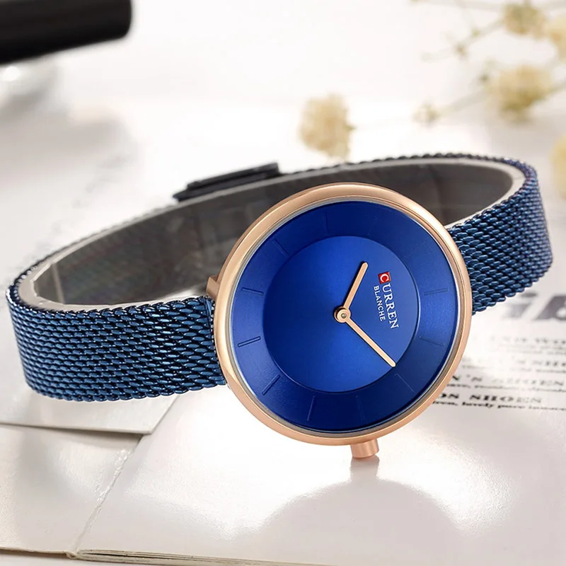 

Curren Watches Blue Watch Women's Wristwatch Bracelet Analog Full Stainless Steel Watch Women's Fashion Luxury Relogio Feminino