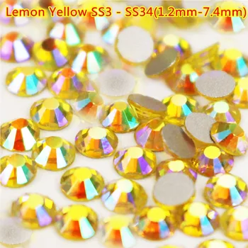 

Free Shipping Mix Size ab Lemon 1440pcs Nail Crystals Non Hotfix Flat Back Nail Art Rhinestones Nail Strass Crystal ss20 ss3 DIY