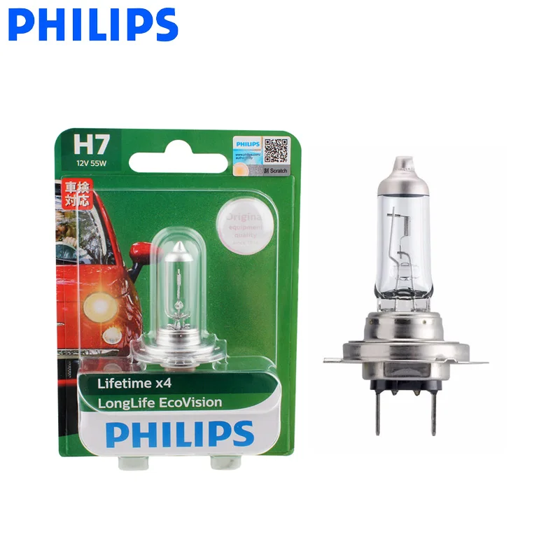 Philips H7 12V 55W LongLife Eco Vision 1500h Long Lifetime Car Halogen  Headlight Auto Bulb ECE 12972LLECO B1, 1X