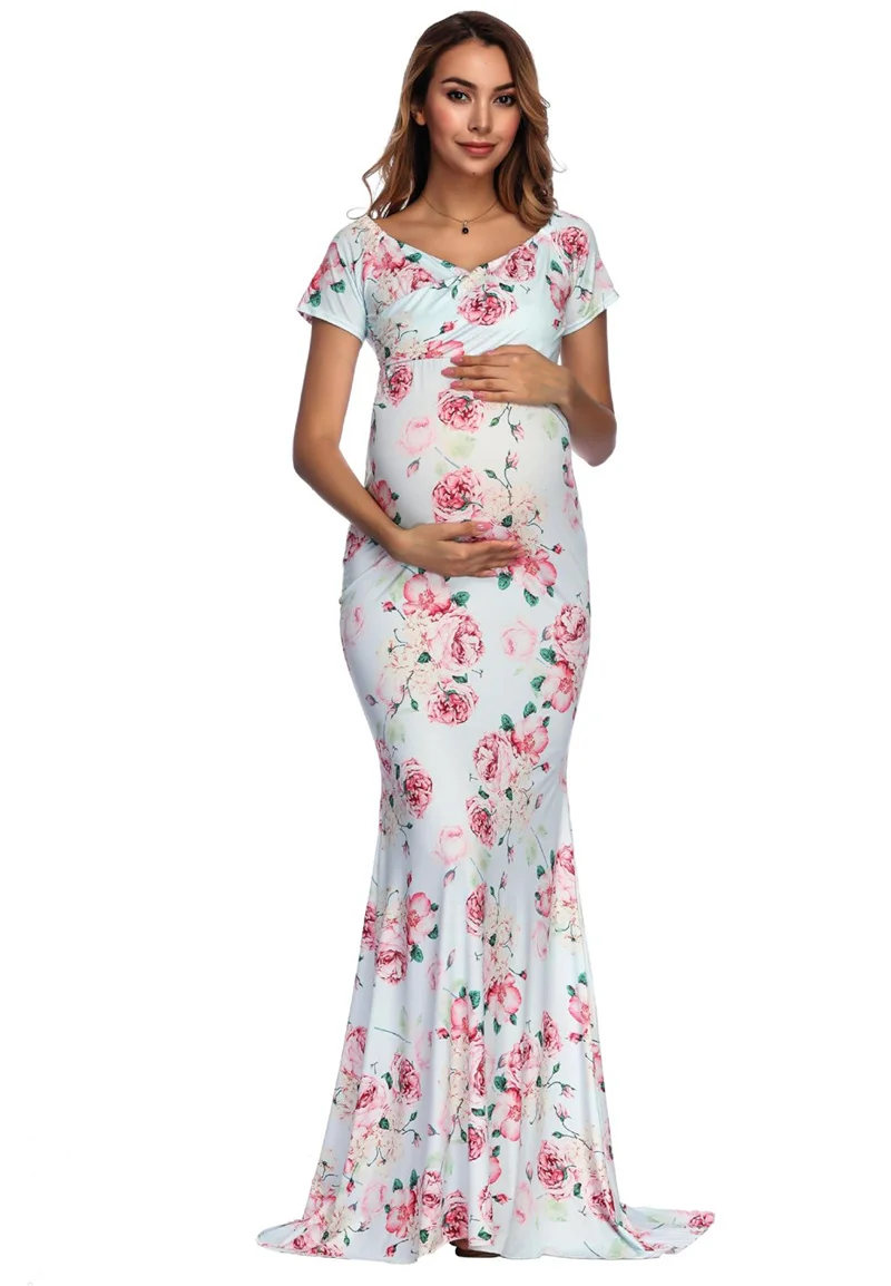 Новое Цветочное платье макси для беременных для фотосессий длинное платье для беременных для фотосессии платье для беременных сексуальное платье для беременных женщин - Цвет: Light green