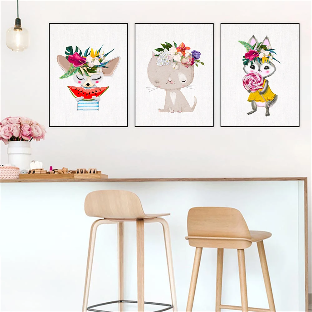 N-rdico-Aquarela-Coelho-Dos-Desenhos-Animados-de-Animais-Gato-Bonito-Cartaz-Beb-Kids-Room-Decor (1)