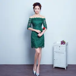Зеленый традиционное китайское платье Qipao женские вечерние платья Винтаж Cheongsam Для женщин невесты короткие кружевные Cheongsam современный