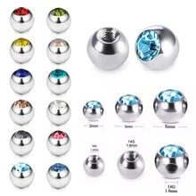 60 шт. нержавеющая сталь CZ болт с кристаллом отверстие запасные Мячи 16 г и 14 г штанга для языка губ кольцо уха живота Брови пирсинг ювелирные изделия