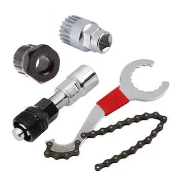 

Mountain Bike Chain Whip Cassette 4Pcs MTB Pedal Spanner Lock Remover Wrench Outdoor Puller Free wheel Useful Durable