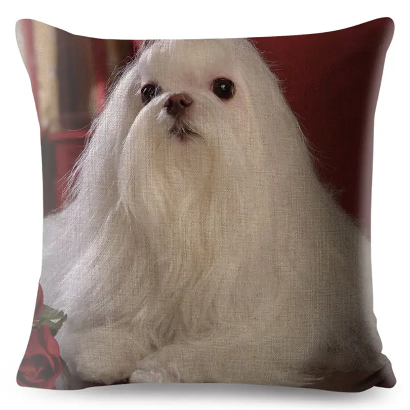 Cute Animal Pet Maltese Dog Pillow Cover Linen Cushion Covers 45*45cm Square Pillow Case Sofa Car Home Decoration Pillowcase - Цвет: 8