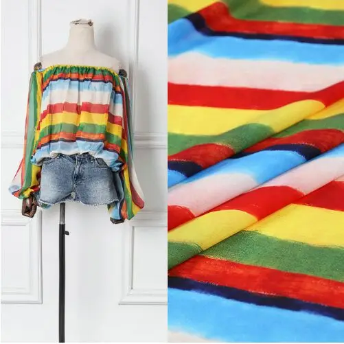 

100X145cm Multicolor Stripes Thin Transparent Chiffon Fabric for Woman Girl Summer Long Dresses Skirts Shirt DIY-AF555
