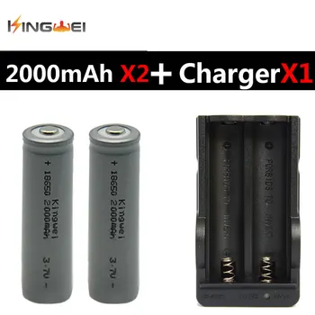 

2 Pieces KingWei Gray 2000mAh 18650 3.7v Rechargeable Lithium Li ion Battery With Double Batteries EU US Charger