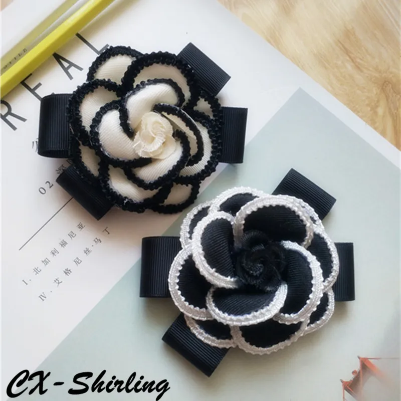

CX-Shirling Big Size Fabric Camellia Flower Brooch Black White Brooches Female Bowknot Handmade Brooches Coat Scraf