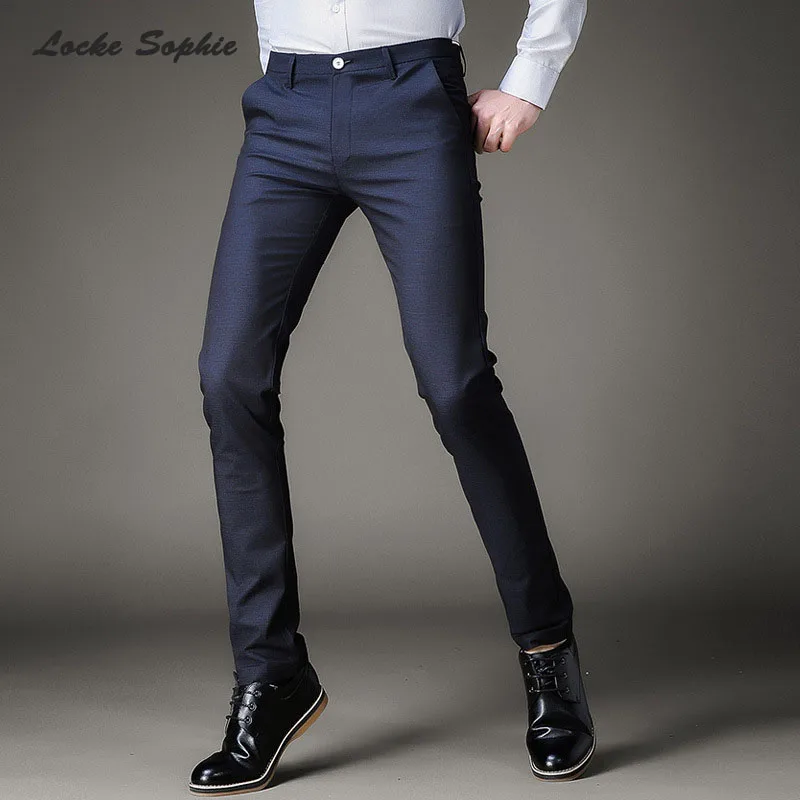 

1pcs Men's Pencil pants trousers 2017 Summer Cotton linen blended elastic suit pants men Skinny business Pencil trousers boys