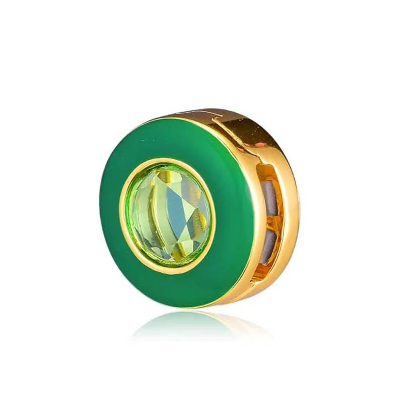 

2019 Spring Garden Original 925 Sterling Silver Reflexions Radiant Green Circle Clip Charm Fits Pandora Bracelets Golden Beads