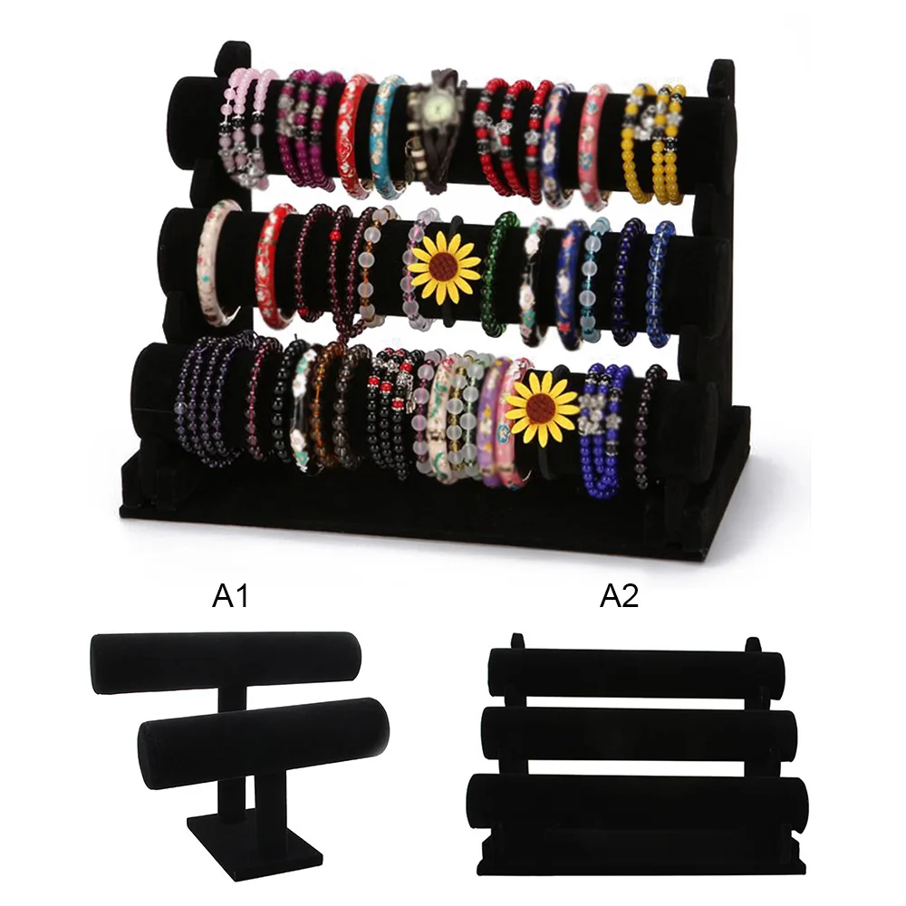  Black Portable Mult-layer Velvet Bracelet Bangle Necklace Display Stand Holder Headwear Watch Jewel