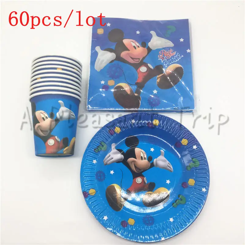 

60 pcs/lot of Mickey mouse theme children like the Disposable party supplies birthday 20 napkins + 20 cup +20 plate