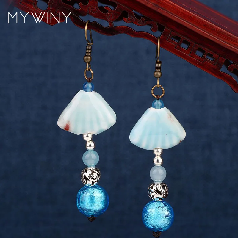 Новые серьги MYWINY с керамическими бусинами 2 цвета зеленые Модные Винтажные
