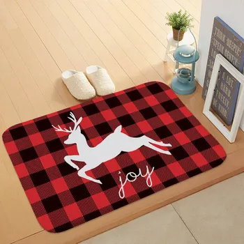 

Fashion Carpet Red Black Square Plaid Printed Deer Tree Cat Letter Hope Happy Day Wreath Coral Fleece Carpet Home Decor Carpet