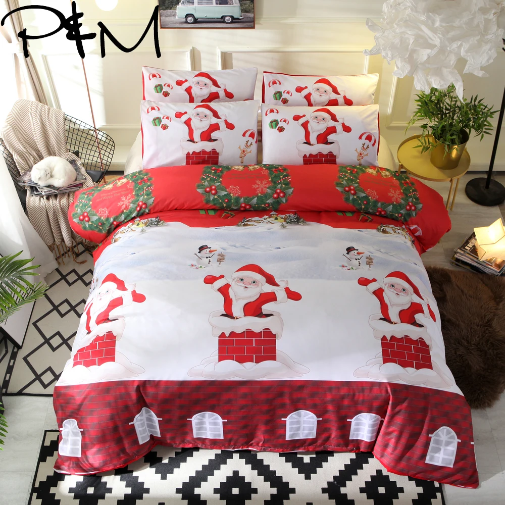 

Papa&Mima Santa Claus and chimney bedding set Fashion bedlinens Pillowcase Duvet Cover Sets Bedclothes set DropShipping