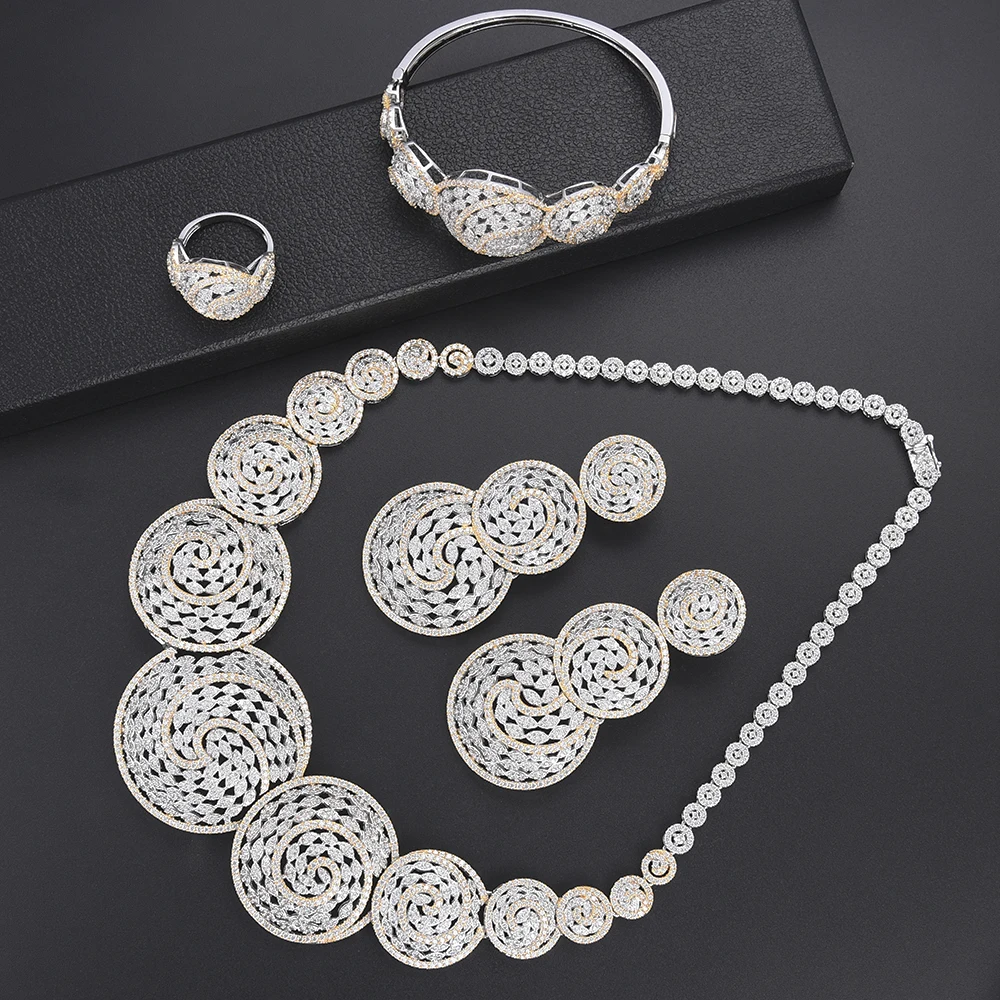 

Luxury Nigerian dubai jewelry sets Necklace Earrings fashion jewelry Set Bracelet Ring wedding jewelry For Women Engagement
