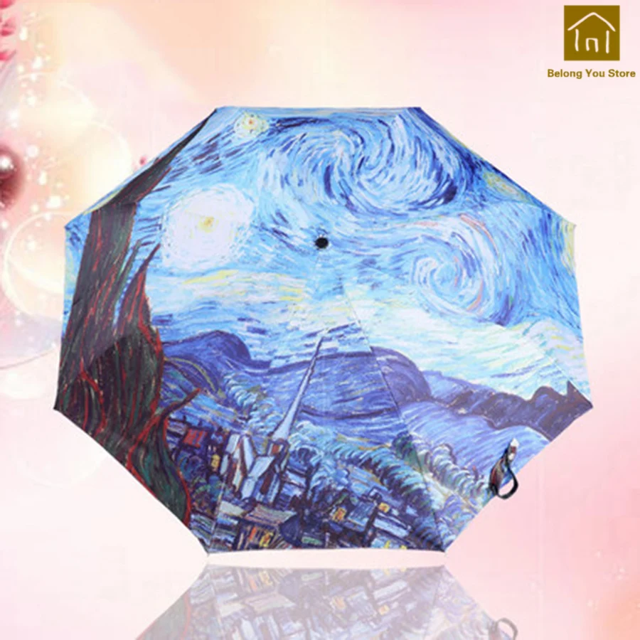 

Van Gogh Painting Waterproof Umbrella Creative Sun Beach Umbrella Automatic Umbrellas Women Rain Schirm Princess Parasol LKW127