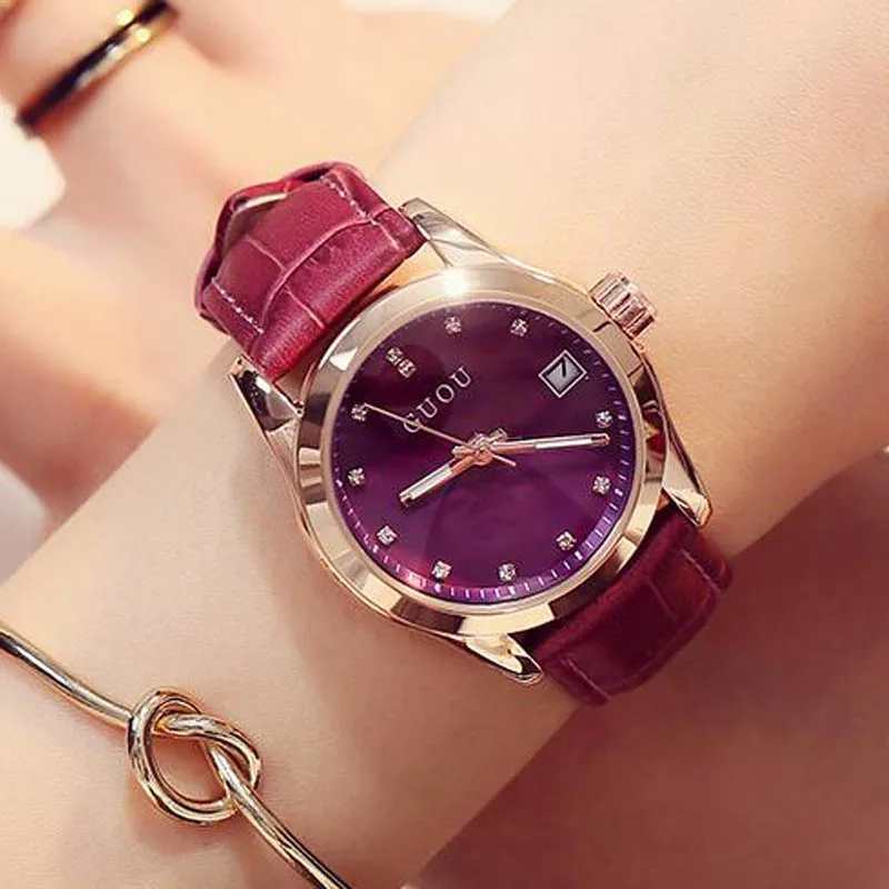 Prix GUOU Marque De Luxe Jour Date Véritable Bracelet En Cuir Femme Casual Quartz Horloges Lady Montres de Sport Simple Montre Bracelet Relogio Féminin