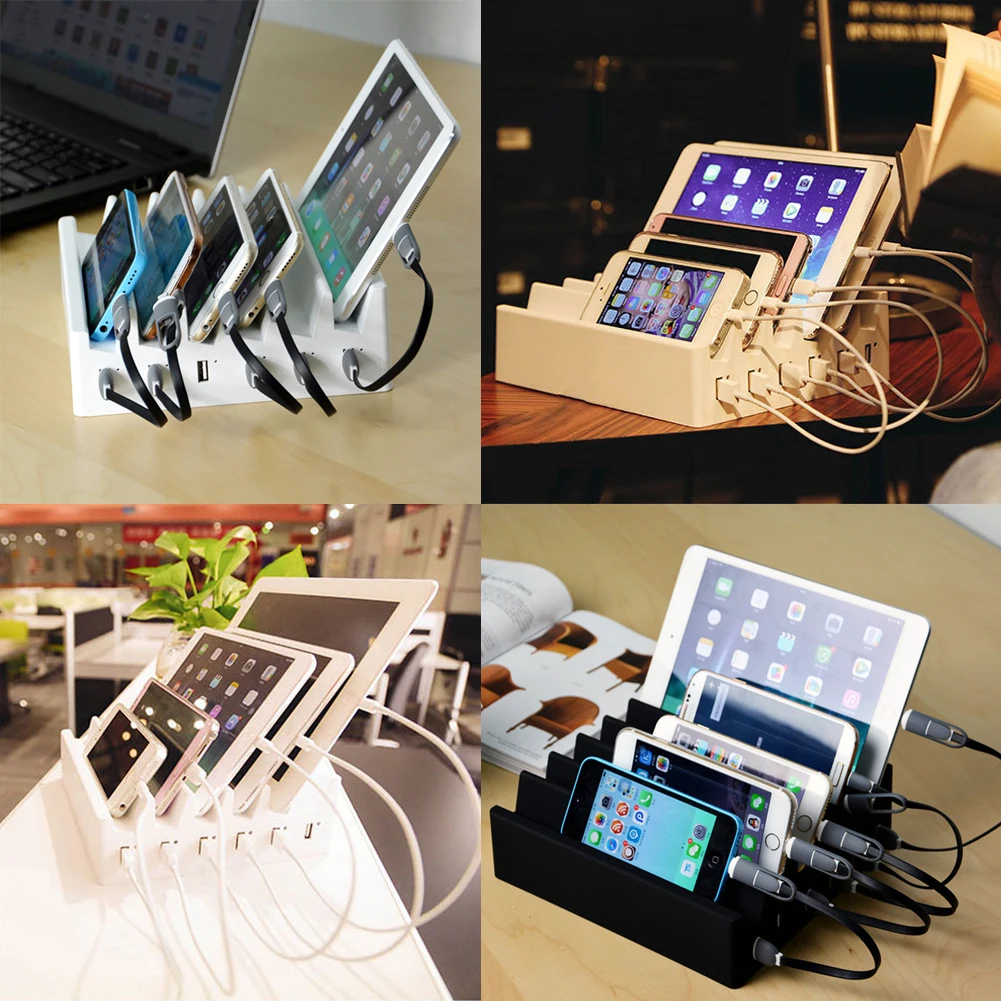 

220V 5V US Charger Box 6 Port Charger Intelligent Quick Charging with Multifunction Protection Box for IOS Android Smartphone