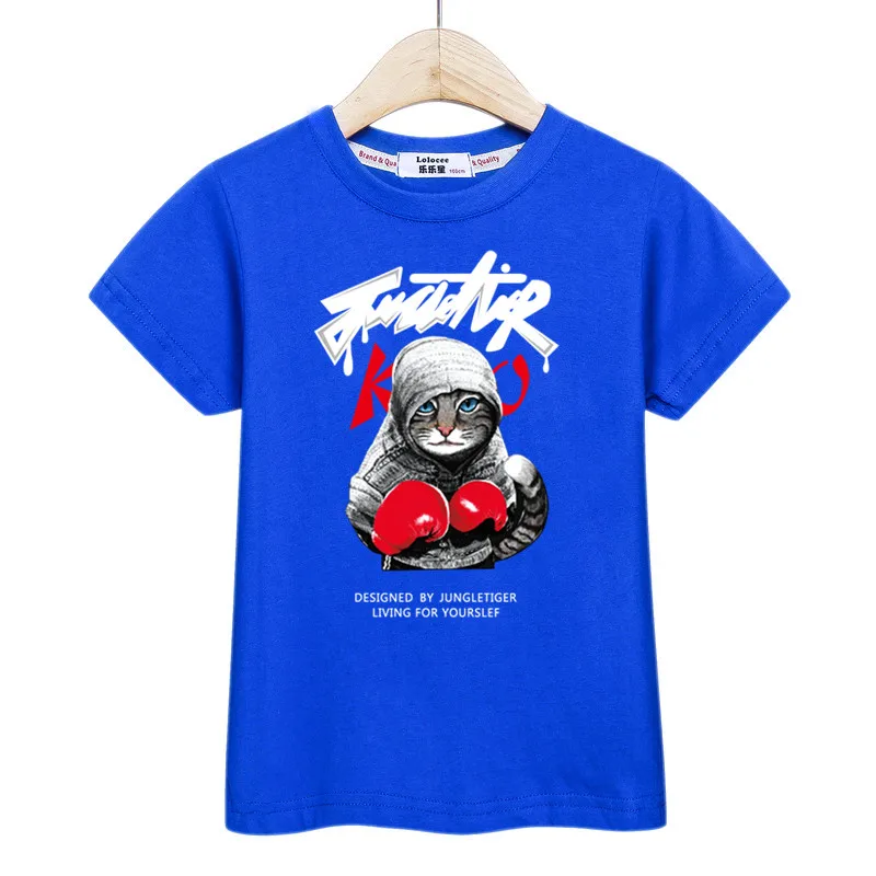 Коллекция года, футболка с 3D рисунком кота, футболка одежда с длинными рукавами для мальчиков на осень и зиму Повседневная футболка из хлопка детские футболки с принтом бокса - Цвет: Blue2