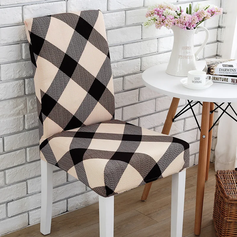 4PCS/Set Plaid Chair Covers Fabric Elastic Stretch Chair Cover for
