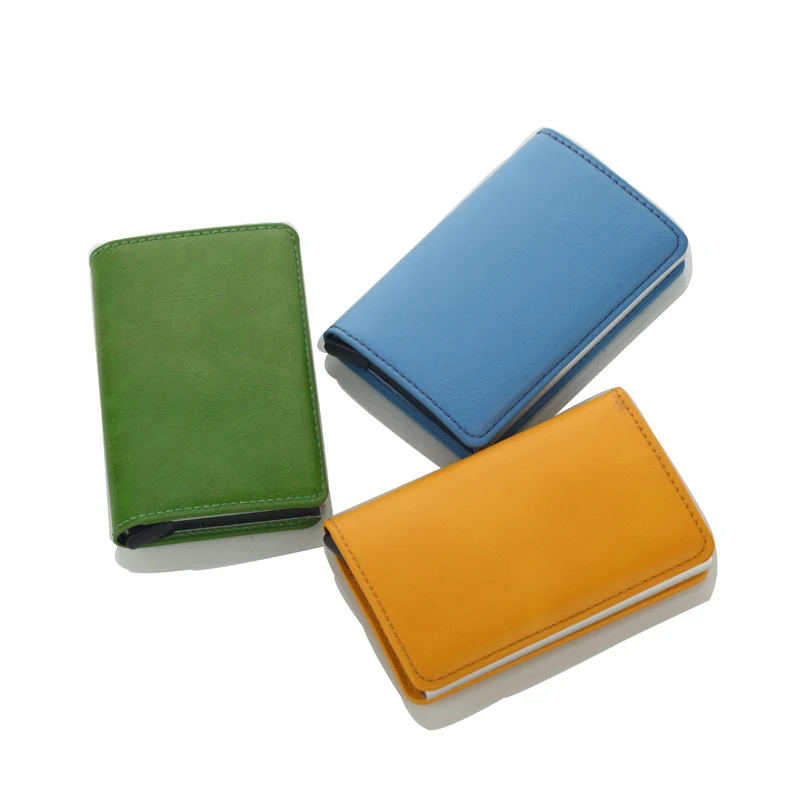 

Wholesale Automatic Credit Card Holder Card Id Holders Aluminum Business ID Card Holder Slim Card Case PU Leather Wallet Femal