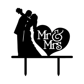 

Love Heart Mr & Mrs Acrylic Bride Groom Cake Flag Toppers Gold Silver Black White For Wedding & Anniversary Party Cake Decor