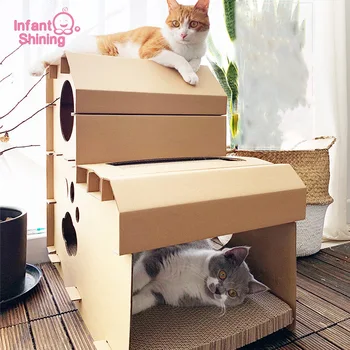 

Cordial Shining Cat House Cats Bed Mat Scratch Board Corrugated Cardboard Cat's Claw Grinder Box Kitten Beds Cat Bed House Pet