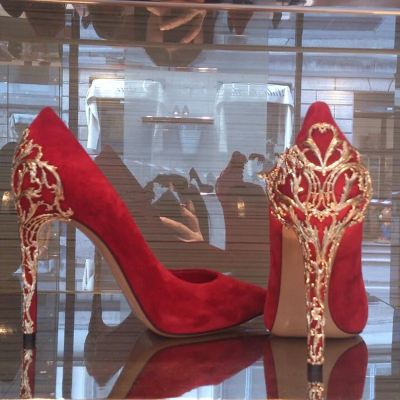 Sexy Floral Carved Out Metal Sequined Totem Covered High Heels Pumps