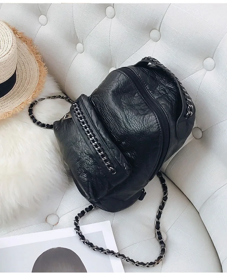 Female Backpack Fashion Mini Chain Backpack Small Black Soft Pu Leather Shoulder Bag Travel School Bags Teenage Girls Handbag Mochila (20)