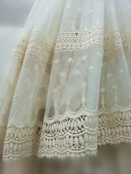 

Discount 45cm ivory Lace fabric, Embroidered tulle lace fabric, vintage lace fabric, antique bridal lace, curtain fabric