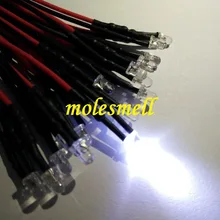 100 шт., 3 мм, 5 В, прозрачный белый круглый светодиодный светильник, набор проводных 3 мм, 5 в постоянного тока