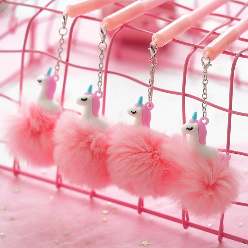 

1 Pcs Kawaii Plush Pink Unicorn Gel Pen Girls Lovely Flamingos Pens 0.5mm Black Ink for Students Writing Gift School Stationery
