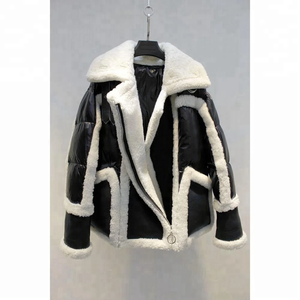 Des Design Revers Pardessus Une Manteau Élégant Moutons Mouton blanc noir Veste Mérinos Attrayant Peau Cuir En Doudoune La De D'hiver Ligne Vraie Fourrure Femmes Argent wnqrFXUwY