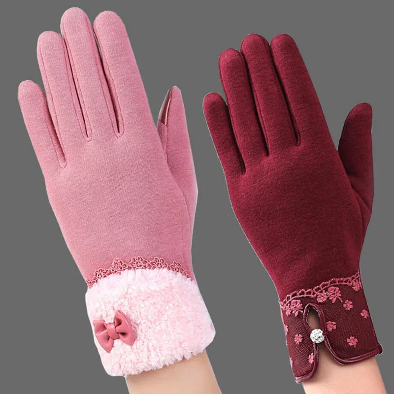 YRRETY элегантные женские перчатки зимние теплые с бантом мягкие наручные перчатки рукавицы из кашемира полный палец Guantes Mujer мода