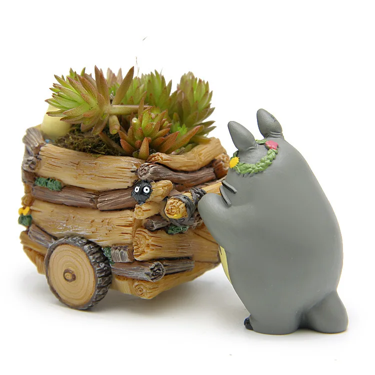 Creative Cartoon Cart Totoro Flowerpot Resin Japanese Miniature Figurines Gift Anime Figurine Ornaments Desktop Decor Home Decor